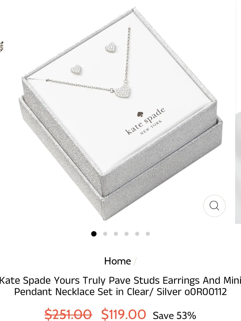 kate spade Silver Clear Pave Heart Necklace & Stud Set